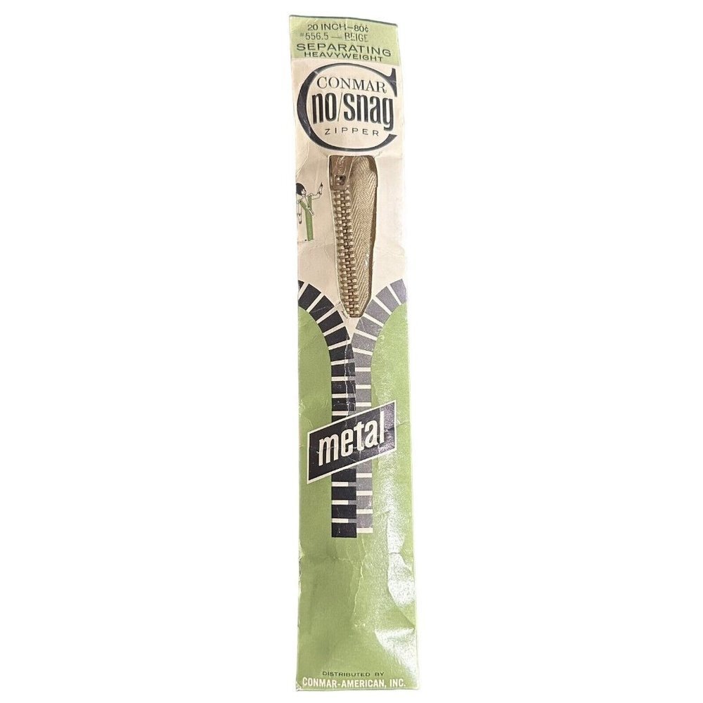 Vintage Conmar No/Snag 20” Metal Zipper Beige Scovill Military Sealed - Picture 1 of 8